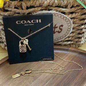 COACH Gold Padlock & Key Pendant Necklace